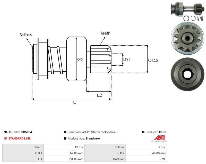 AS-PL SD5104 Freewheel Gear, starter