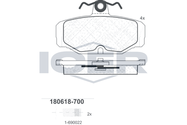 Комплект гальмівних накладок, дискове гальмо, Icer 180618-700