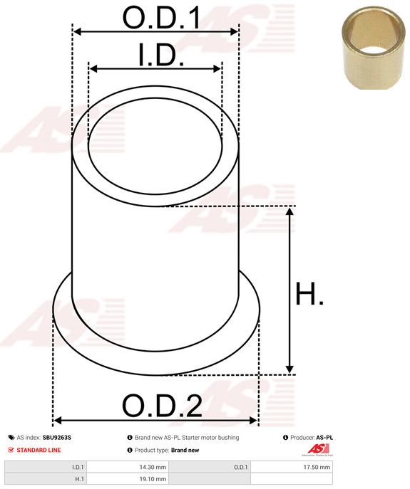 AS-PL SBU9263S Bush, starter shaft