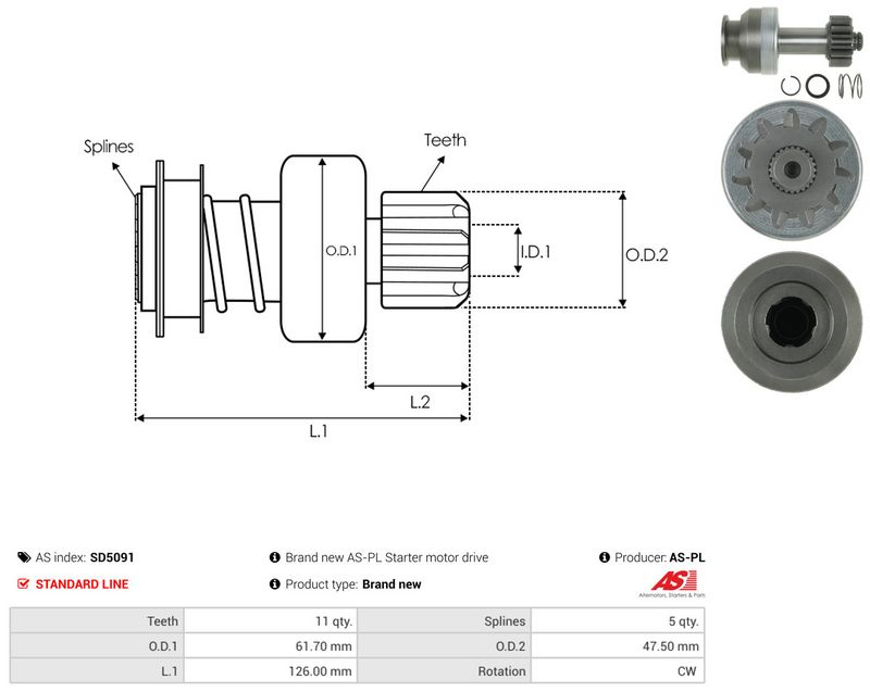 AS-PL SD5091 Freewheel Gear, starter
