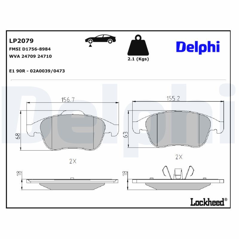 Piduriklotsi komplekt, ketaspidur, DELPHI LP2079