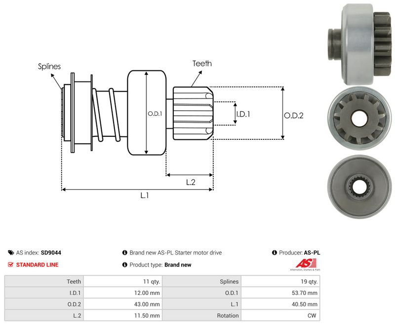 AS-PL SD9044 Freewheel Gear, starter