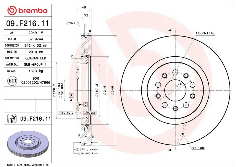 BREMBO 09.F216.11 Brake Disc
