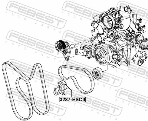 FEBEST 3287-ESCII Tensioner Pulley, V-ribbed belt