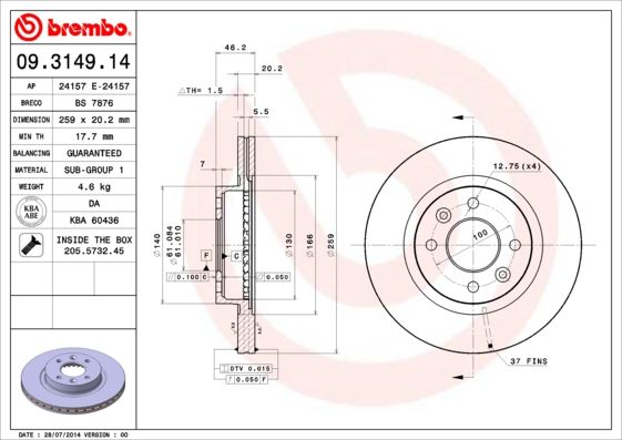 BREMBO féktárcsa 09.3149.14