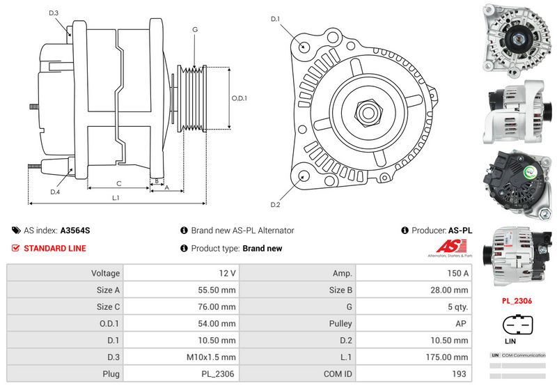 AS-PL A3564S Alternator