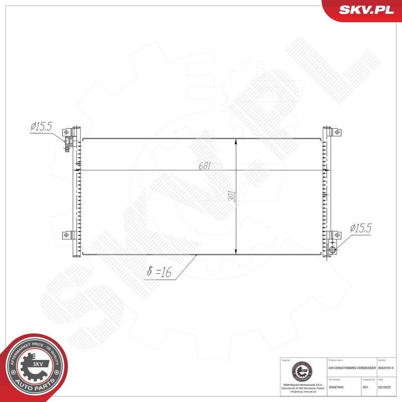 ESEN SKV 86SKV613 Condenser, air conditioning