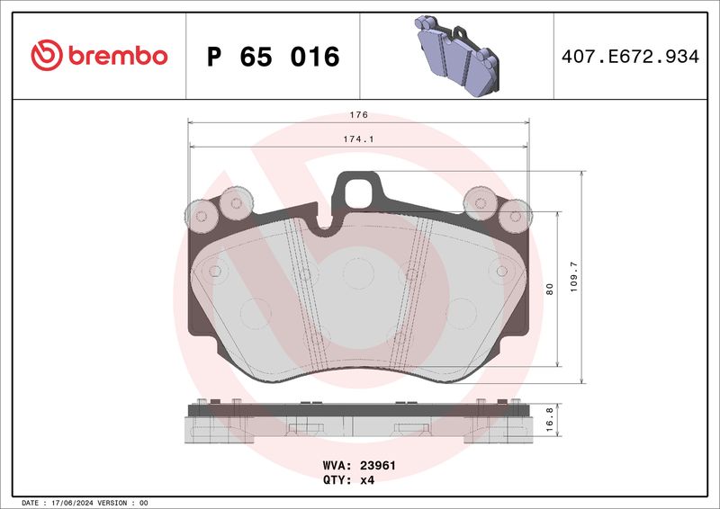 BREMBO Remblokkenset, schijfrem P 65 016