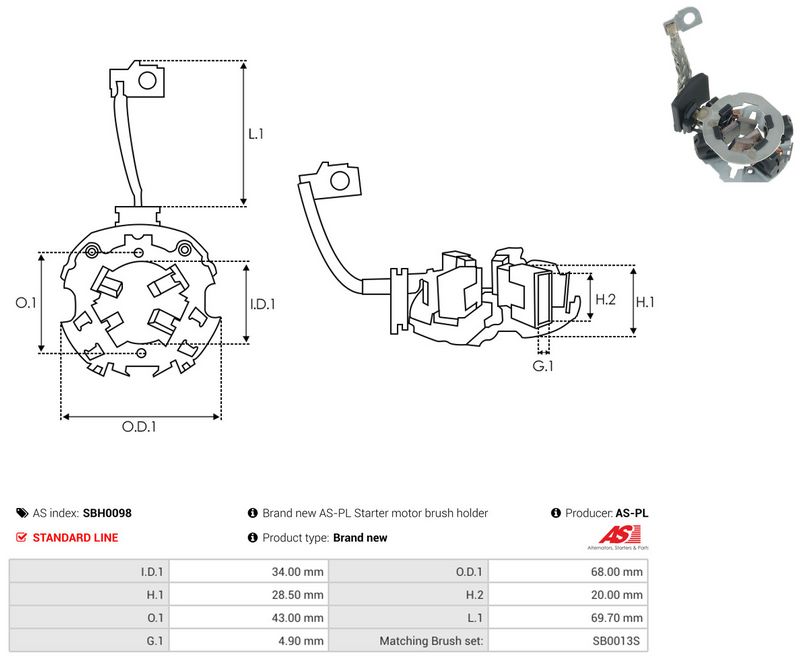 AS-PL SBH0098 Holder, carbon brushes
