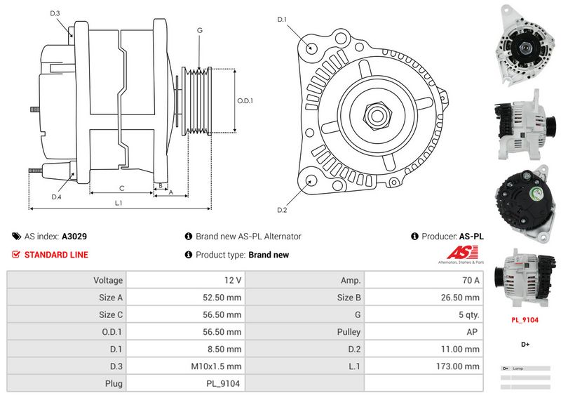 AS-PL A3029 Alternator