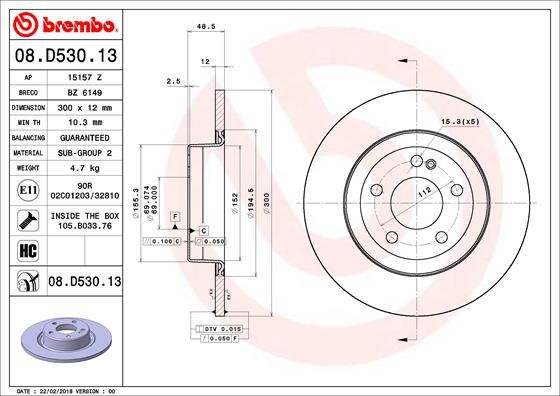 Гальмівний диск, Brembo 08.D530.13