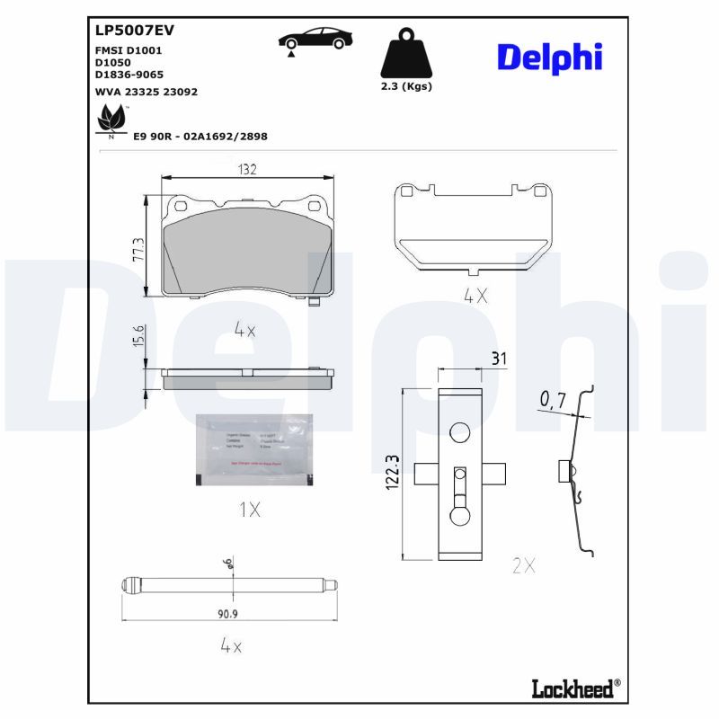 DELPHI LP5007EV Brake Pad Set, disc brake