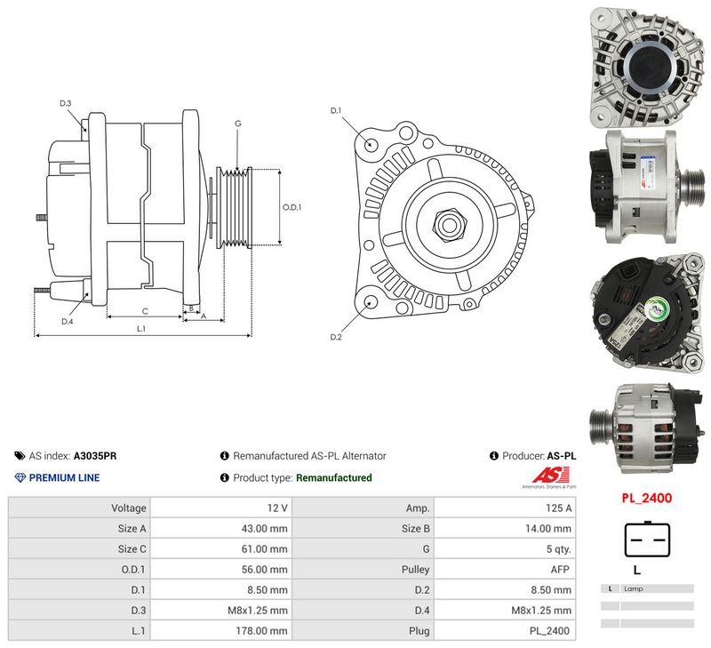 Generaator, AS-PL A3035PR