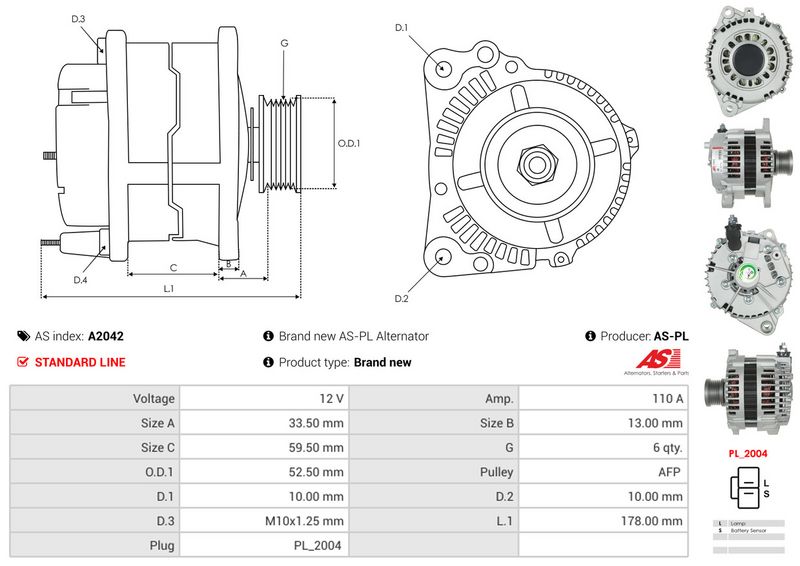 AS-PL A2042 Alternator