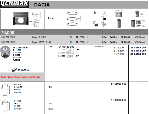 YENMAK Piston 31-04164-000