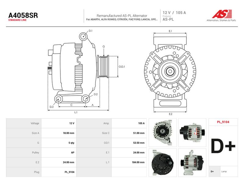 Generaator, AS-PL A4058SR