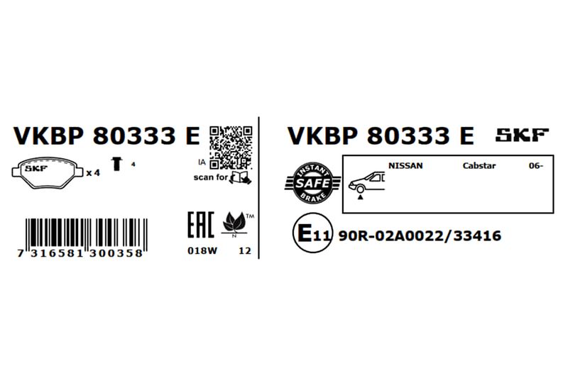 SKF VKBP 80333 E Brake Pad Set, disc brake