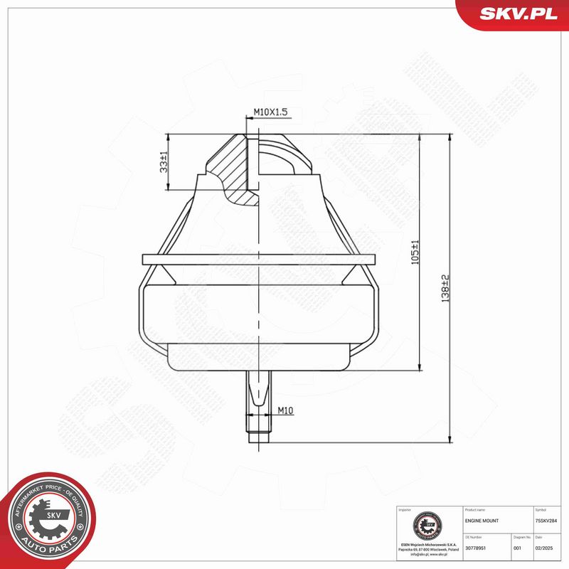 ESEN SKV 75SKV284 Variklio pagalvė