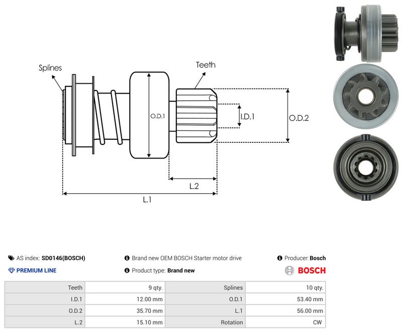 AS-PL SD0146(BOSCH) Freewheel Gear, starter