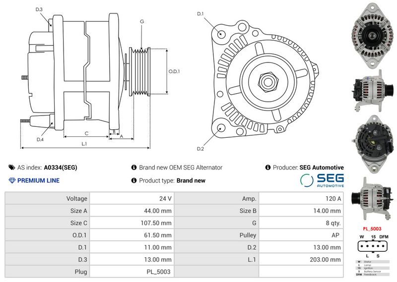 AS-PL A0334(SEG) Alternator