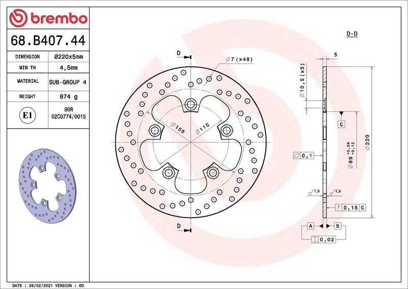 Brake disc Achter vast, 220/89x5mm 5x110mm, diameter bevestigingsgat 10,5mm, hoogte (tussenruimte) 0 past: SUZUKI GSF 1000/1000R/1000S/1100/1200 (Bandit)/1200S (Bandit)/600/650/650S/750 1985-2012