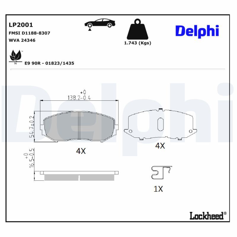 Piduriklotsi komplekt, ketaspidur, DELPHI LP2001
