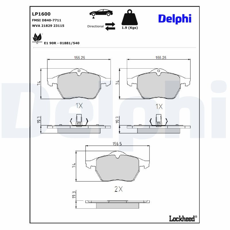 Piduriklotsi komplekt, ketaspidur, DELPHI LP1600