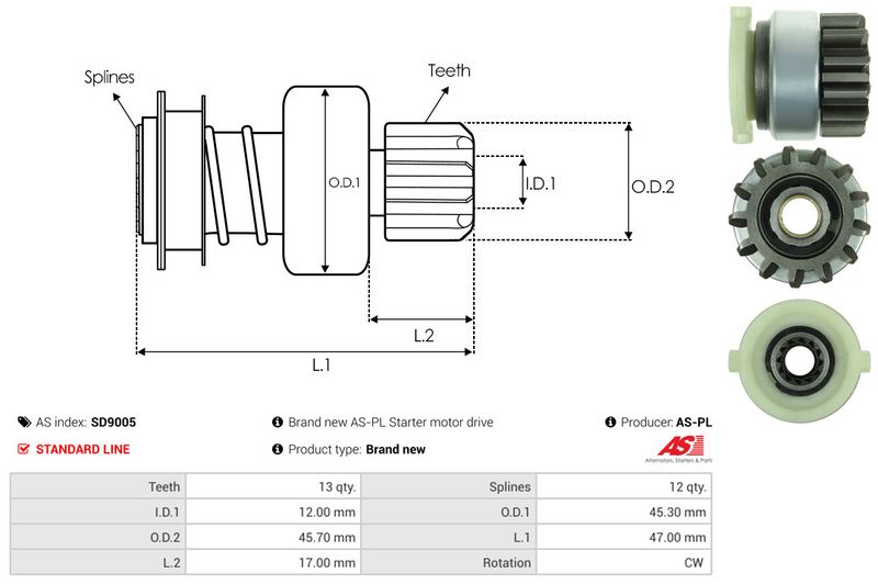 AS-PL SD9005 Freewheel Gear, starter