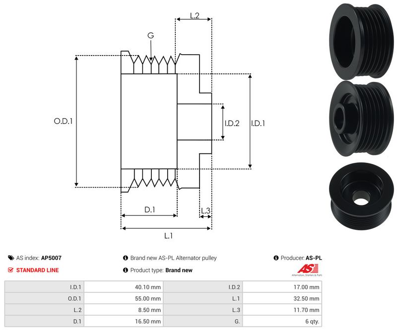 AS-PL AP5007 Belt Pulley, alternator