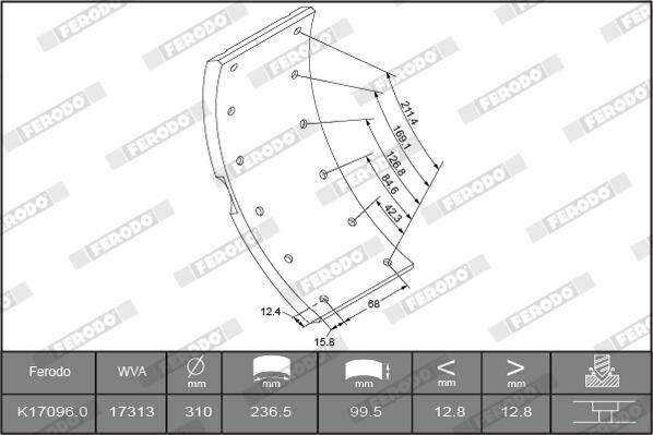 FERODO K17096.0-F3653 Brake Lining Kit, drum brake
