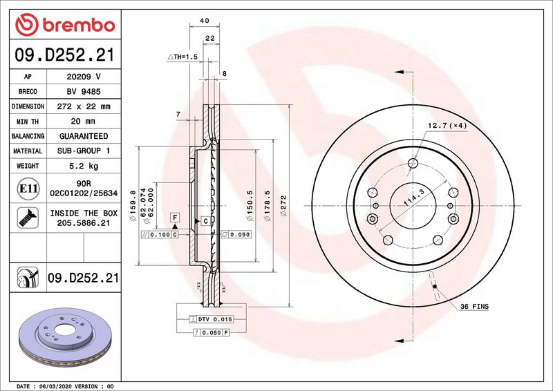 Disc frana 09.D252.21 BREMBO
