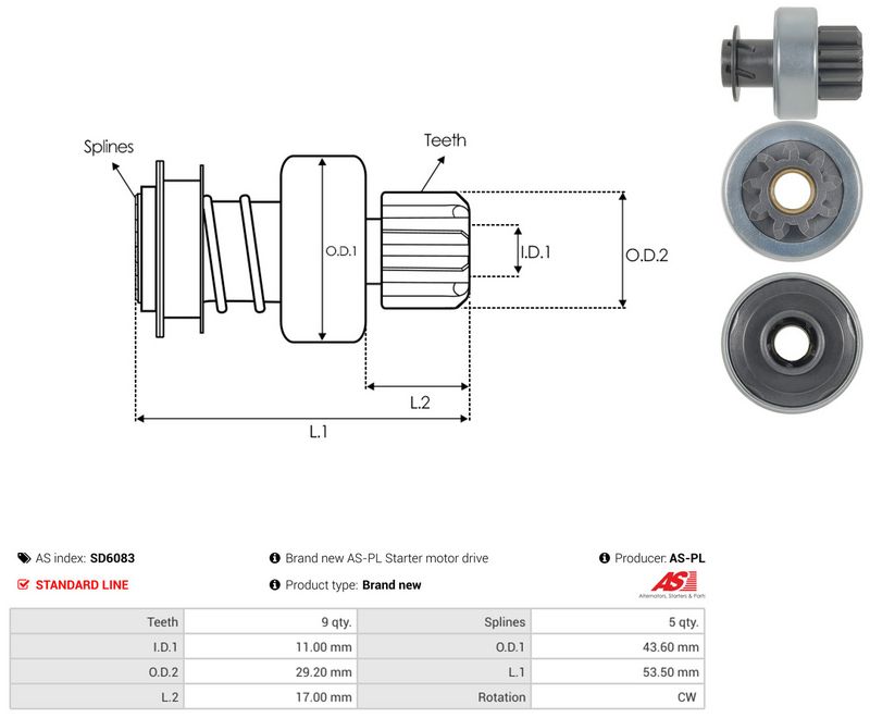 AS-PL SD6083 Freewheel Gear, starter