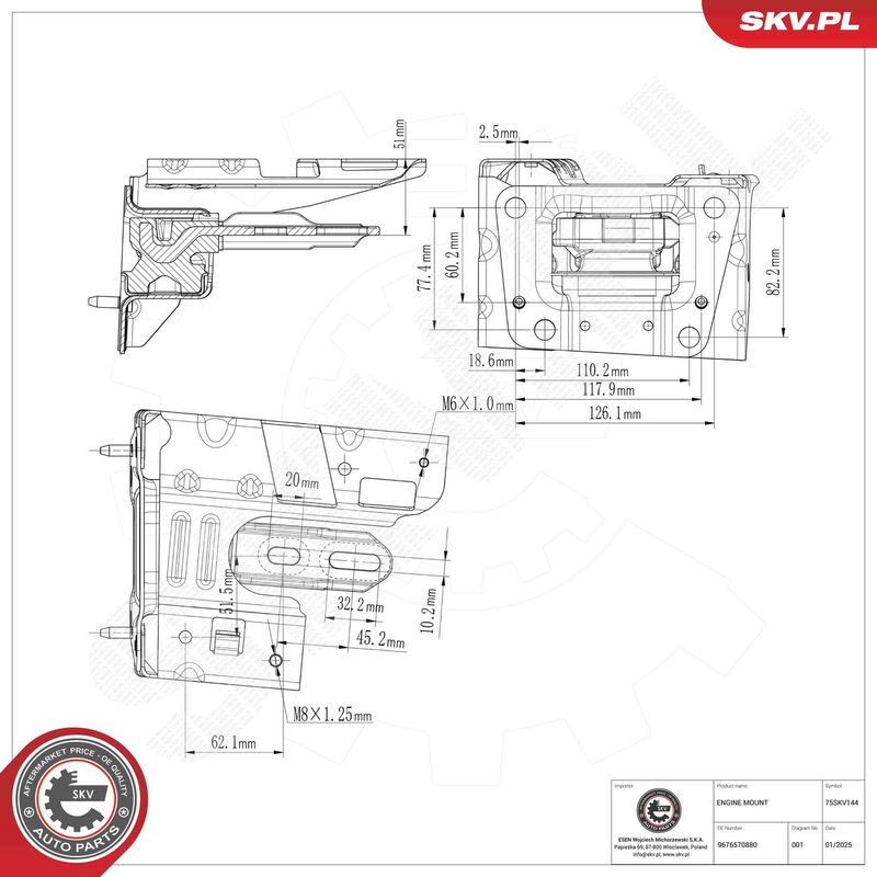 ESEN SKV 75SKV144 Variklio pagalvė