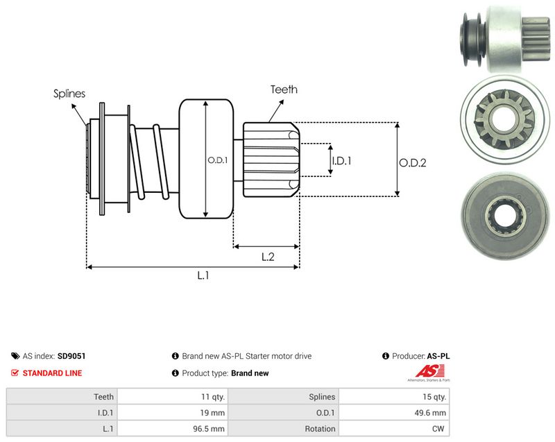 AS-PL SD9051 Freewheel Gear, starter