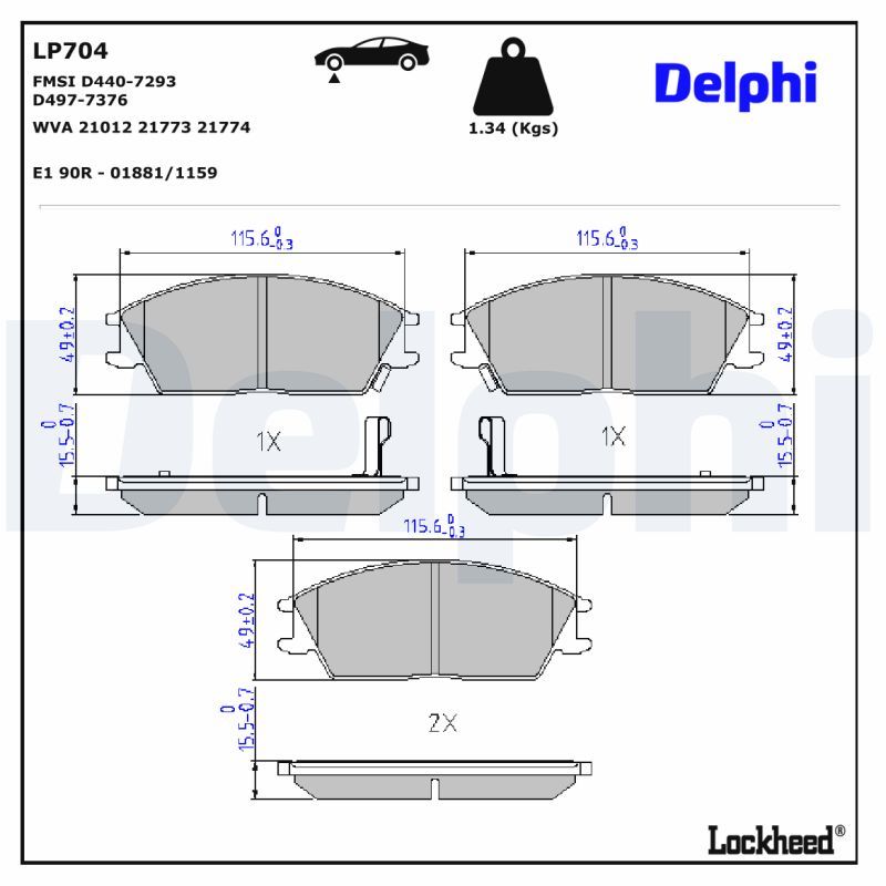 DELPHI LP704 Brake Pad Set, disc brake