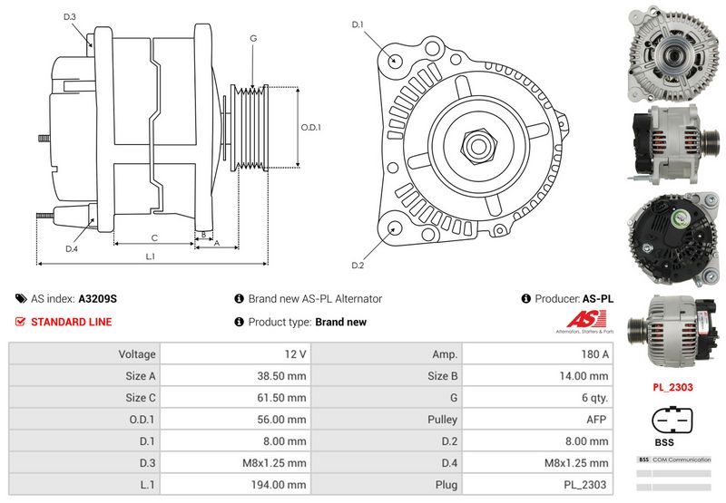 AS-PL A3209S Alternator