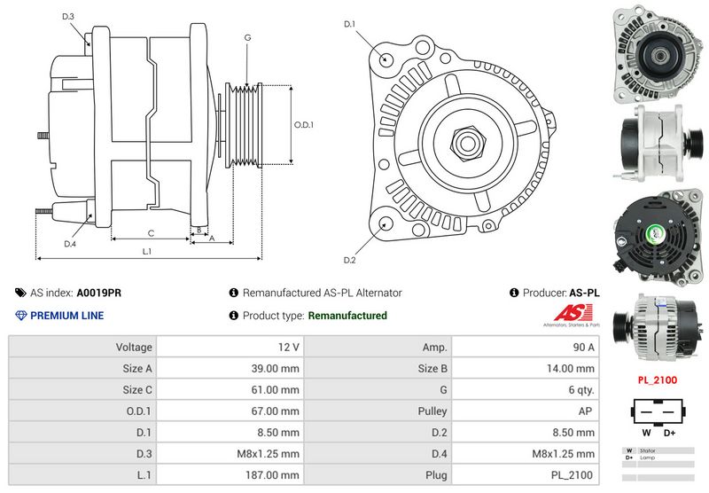 AS-PL A0019PR Alternator