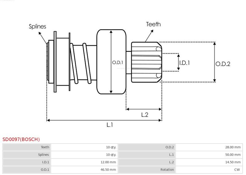 Механізм вільного ходу, стартер, Auto Starter SD0097(BOSCH)