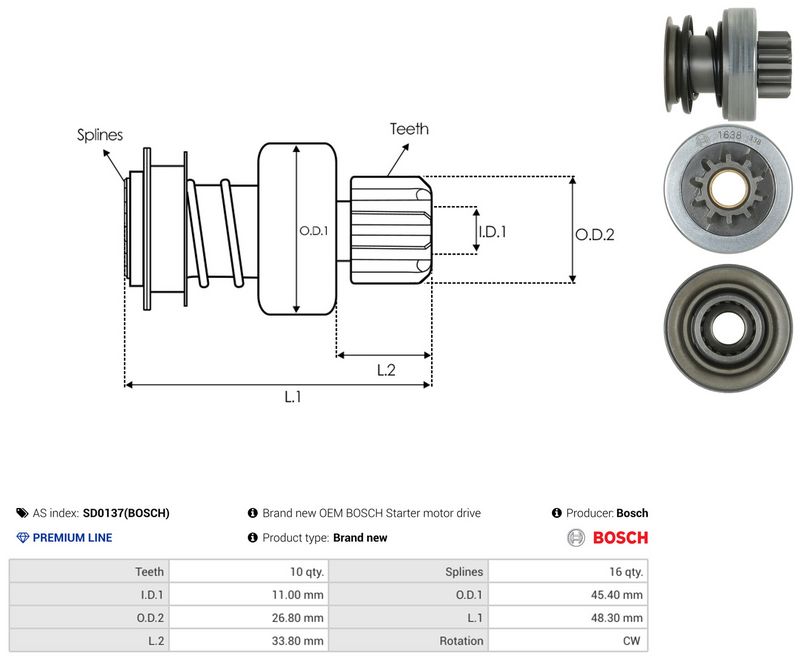 AS-PL SD0137(BOSCH) Freewheel Gear, starter
