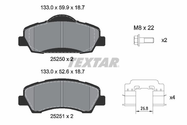 Комплект гальмівних накладок, дискове гальмо, Textar 2525004