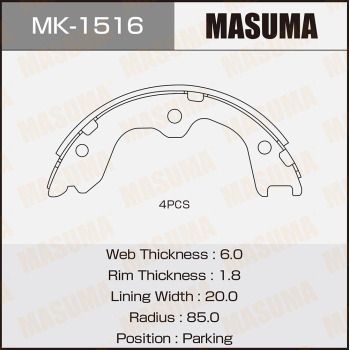 Комплект гальмівних колодок, Masuma MK-1516