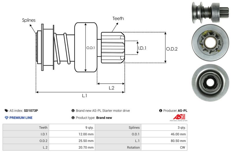 AS-PL SD1073P Freewheel Gear, starter