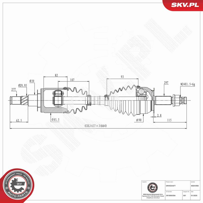 ESEN SKV 40SKV092 Drive Shaft