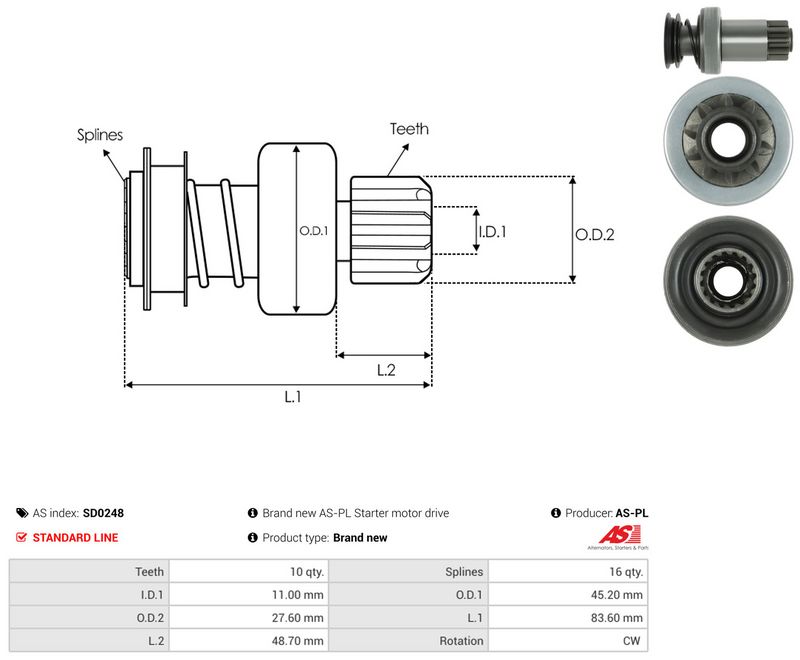 AS-PL SD0248 Freewheel Gear, starter