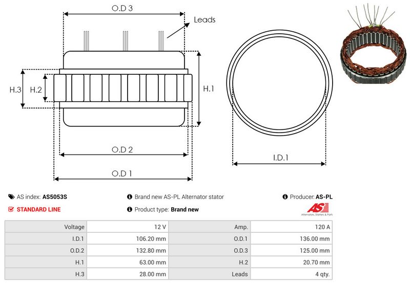 AS-PL AS5053S Stator, alternator