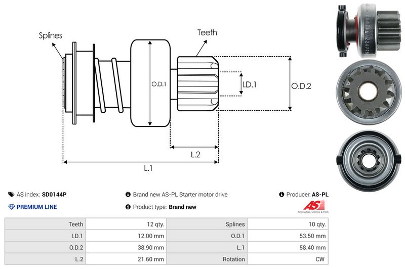 AS-PL SD0144P Freewheel Gear, starter