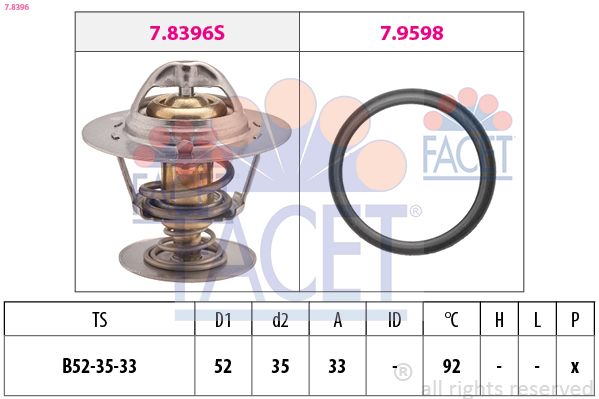 FACET termosztát, hűtőfolyadék 7.8396