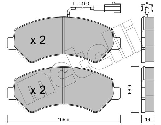 Комплект гальмівних накладок, дискове гальмо, Metelli 22-0709-1