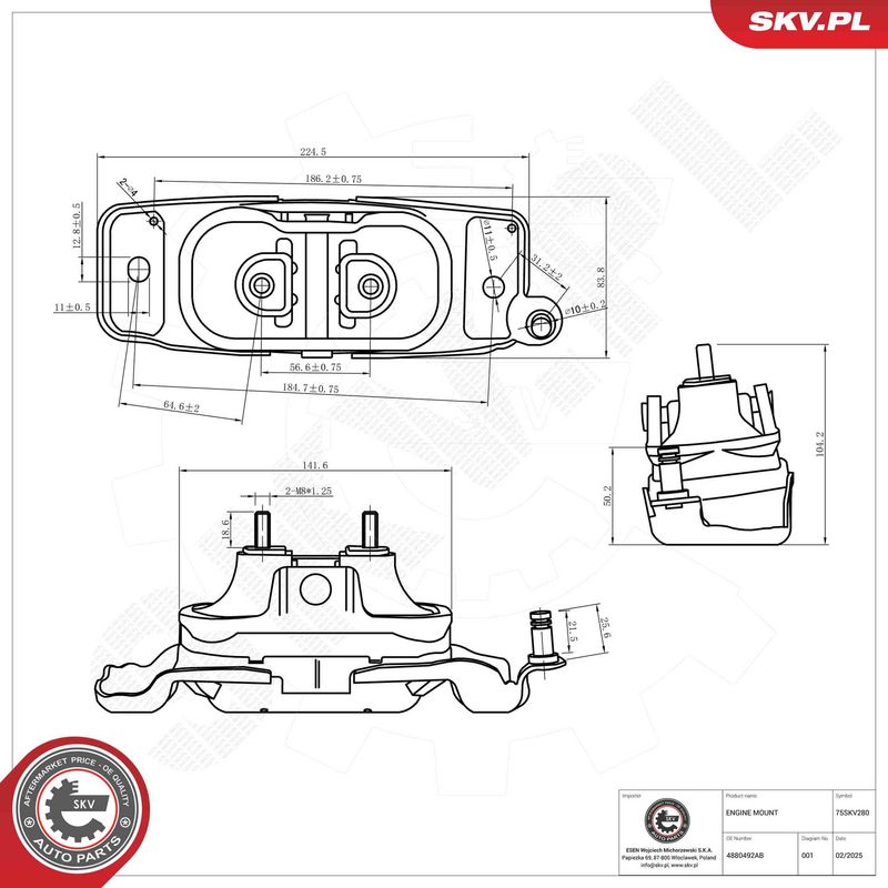ESEN SKV 75SKV280 Variklio pagalvė