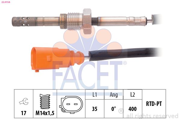 Датчик, температура відпрацьованих газів, Facet 22.0158